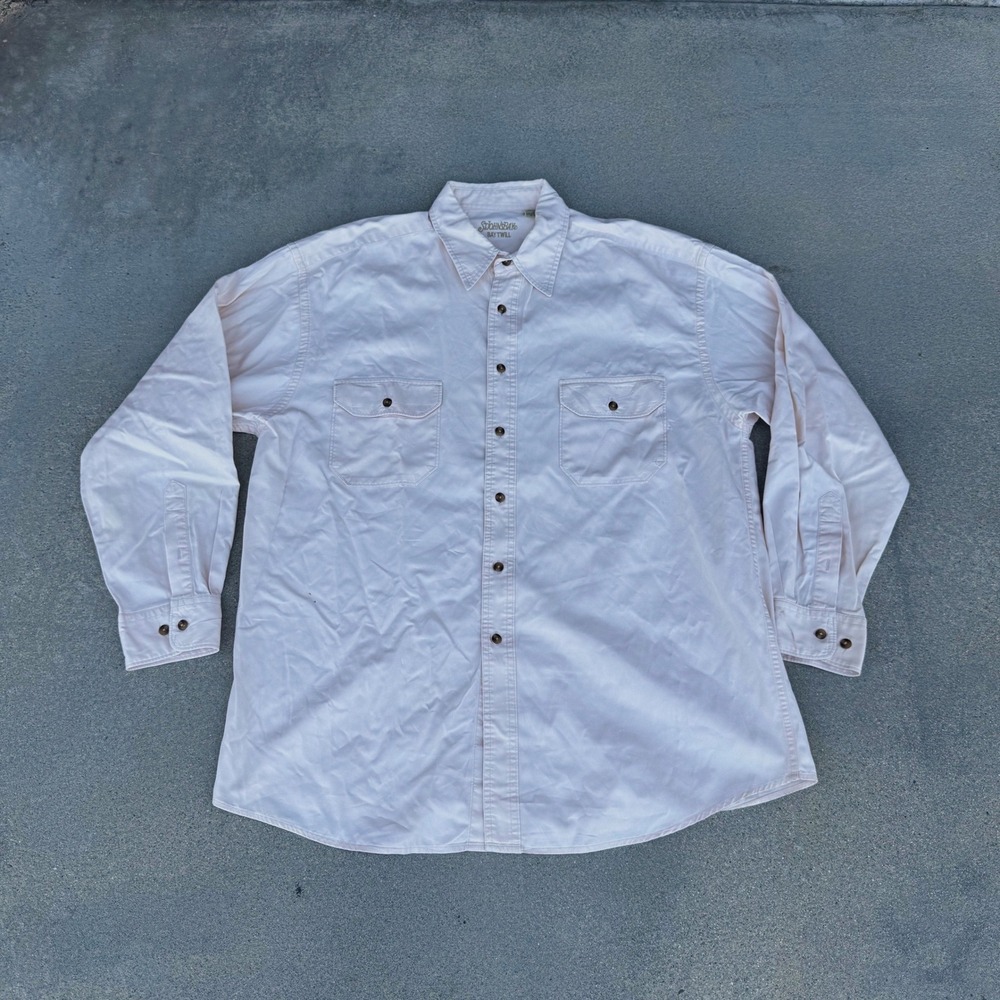 St Johns Bay Twill Mens Large Tan Cotton Long Sleeve Button Down Work Shirt